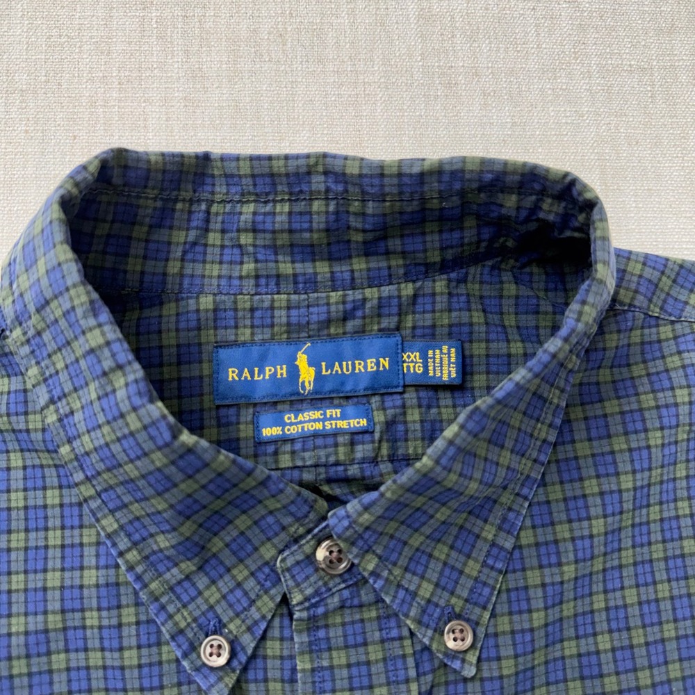 Ralph Lauren Mens XL Blue Green Plaid Cotton Button Down Shirt Pony Logo - Picture 3 of 13